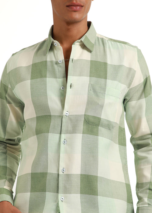 Melange Apple Green Check Shirt