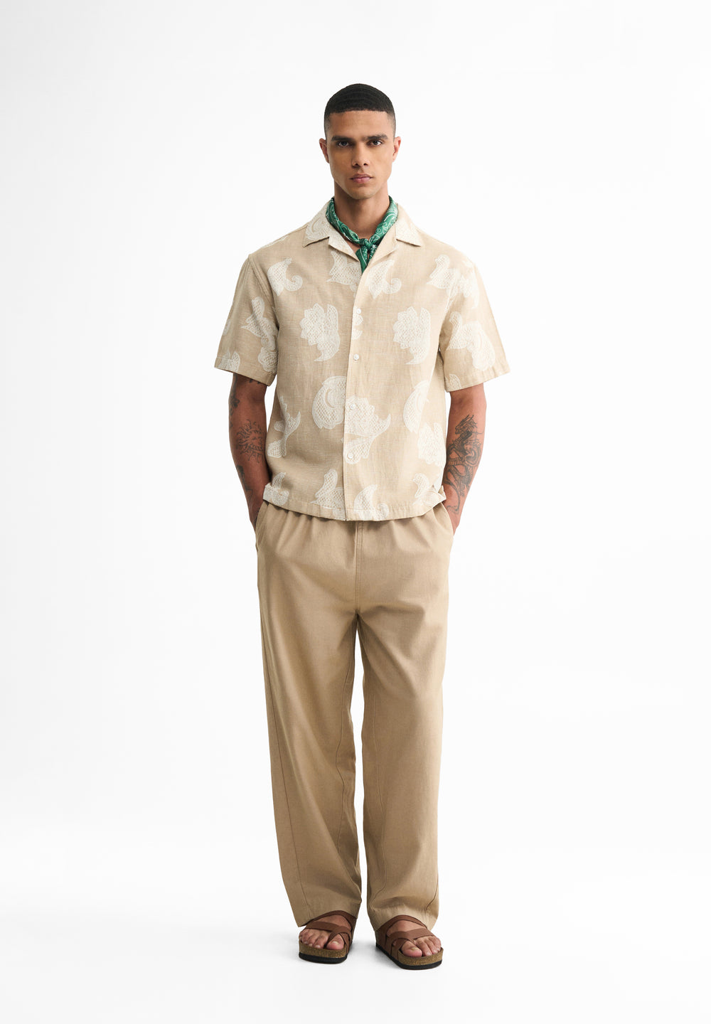 Beige Jacquard Floral Boxy Shirt