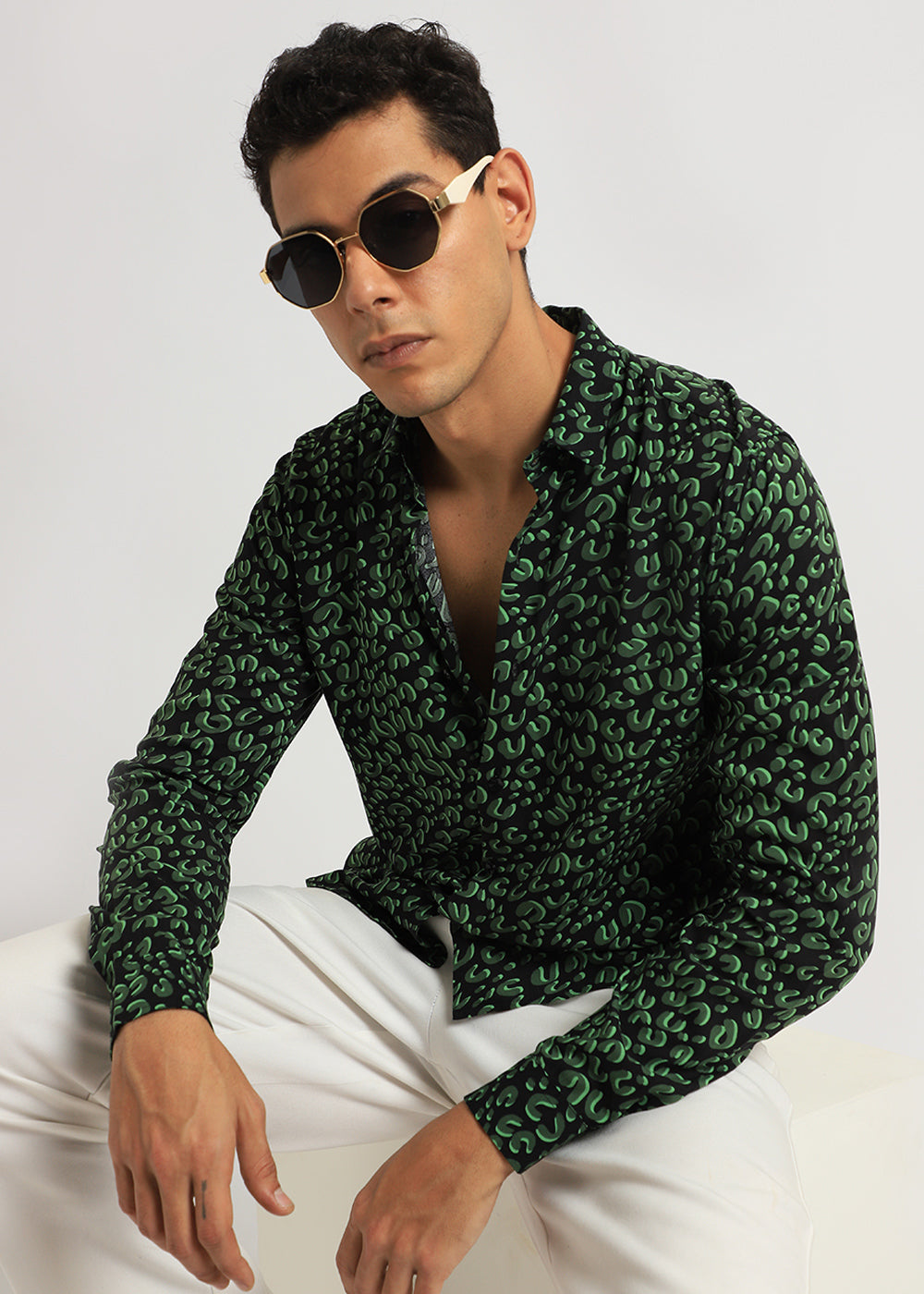 Green Panthera Print Full sleeve shirt