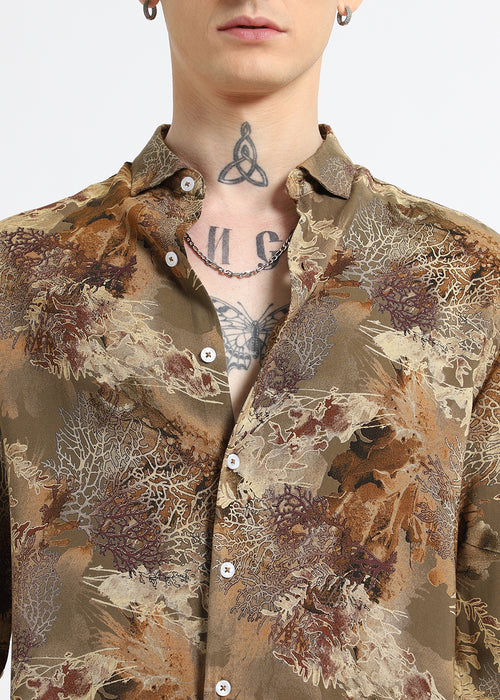 Coral Oasis Khaki Feather shirt