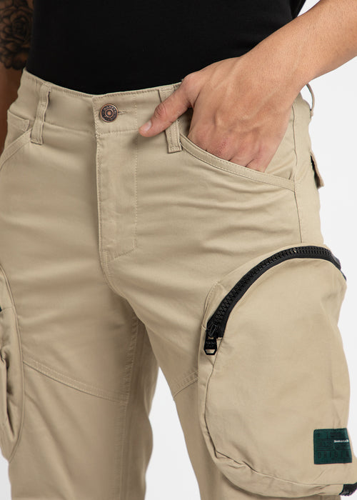 Soft Beige Zipper Cargo Pant