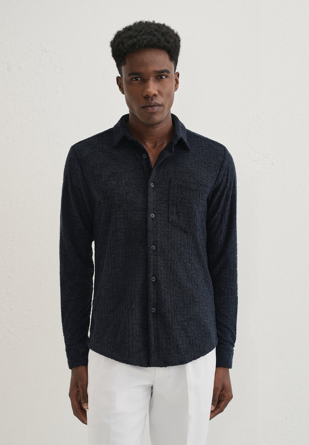 Blue Jacquard Knitted Shirt