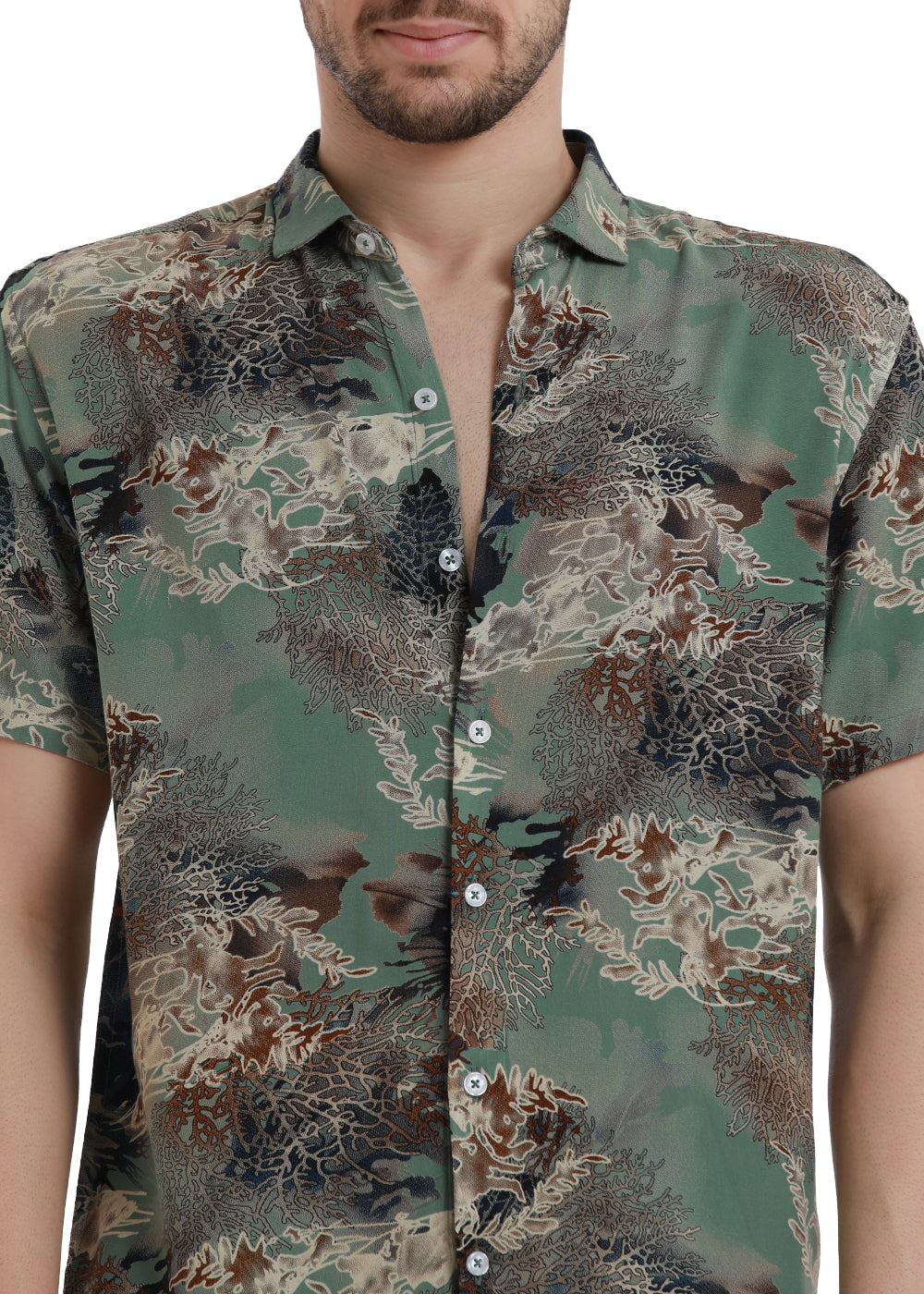 Caribbean Coral Green Half Sleeves Feather shirt