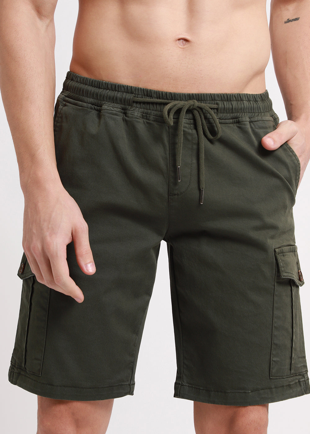 Green Cotton Cargo Shorts 3