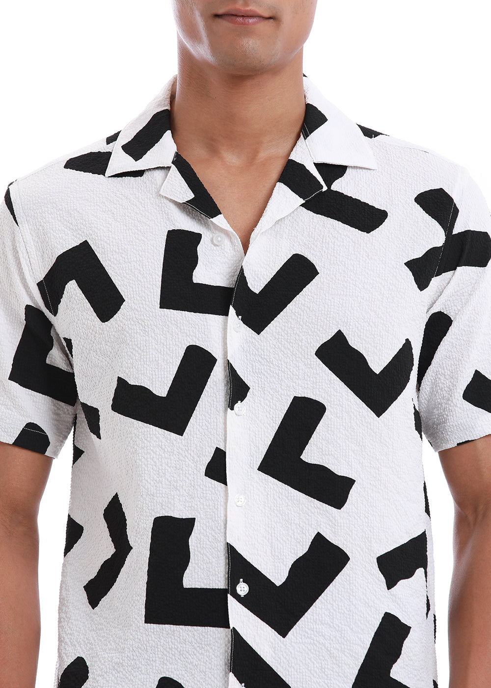 Geometric Black Print Popcorn Shirt