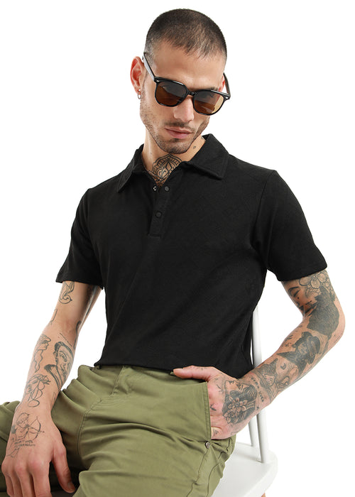 Black Diamond Textured Polo T-shirt