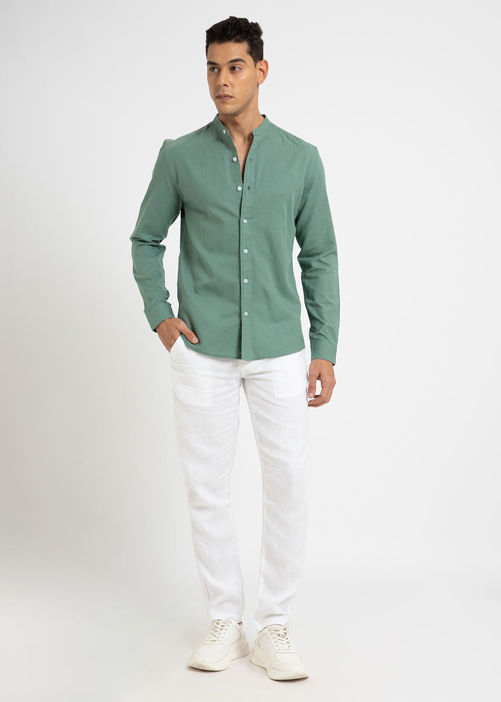 Atlantis Green Cotton Linen Shirt