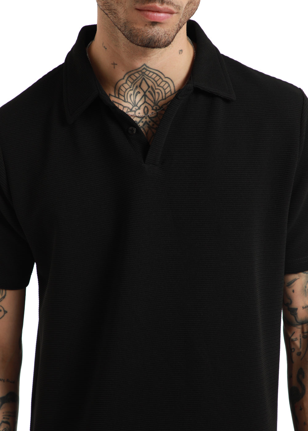 Black Textured Polo Tshirt