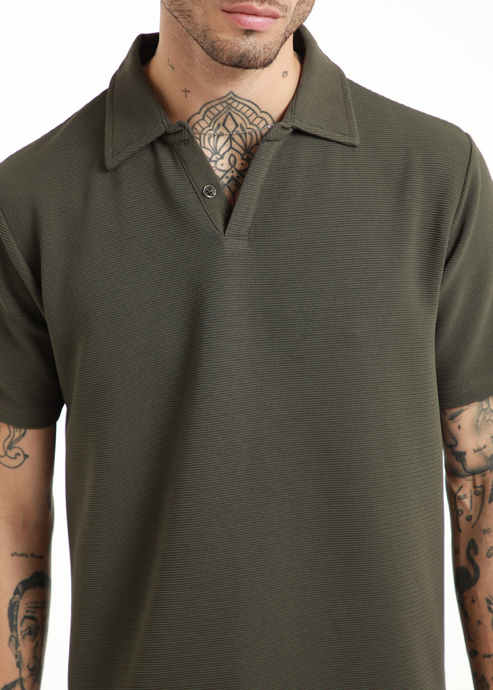 Olive Green Textured Polo Tshirt