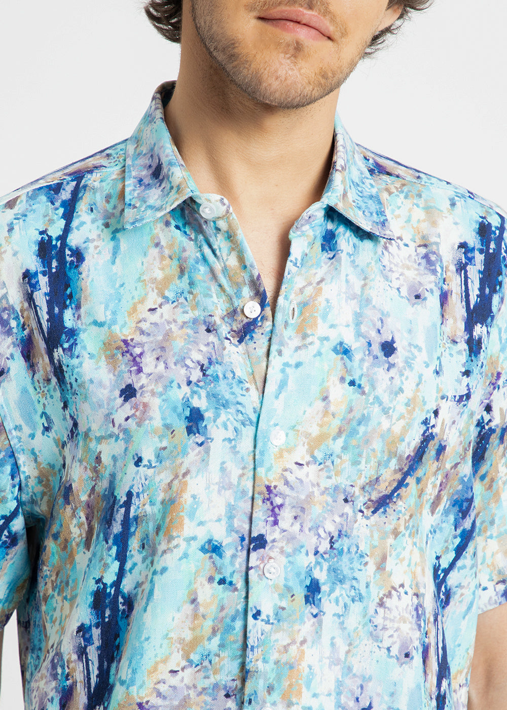 Blue Abstract Patch Half Sleeve shirt