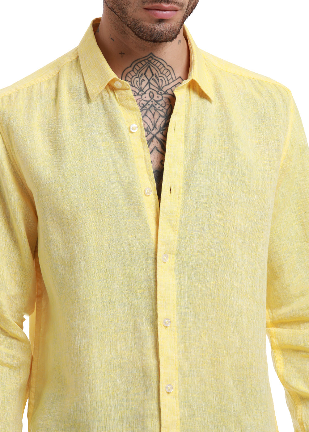 Shop pastel yellow linen shirt