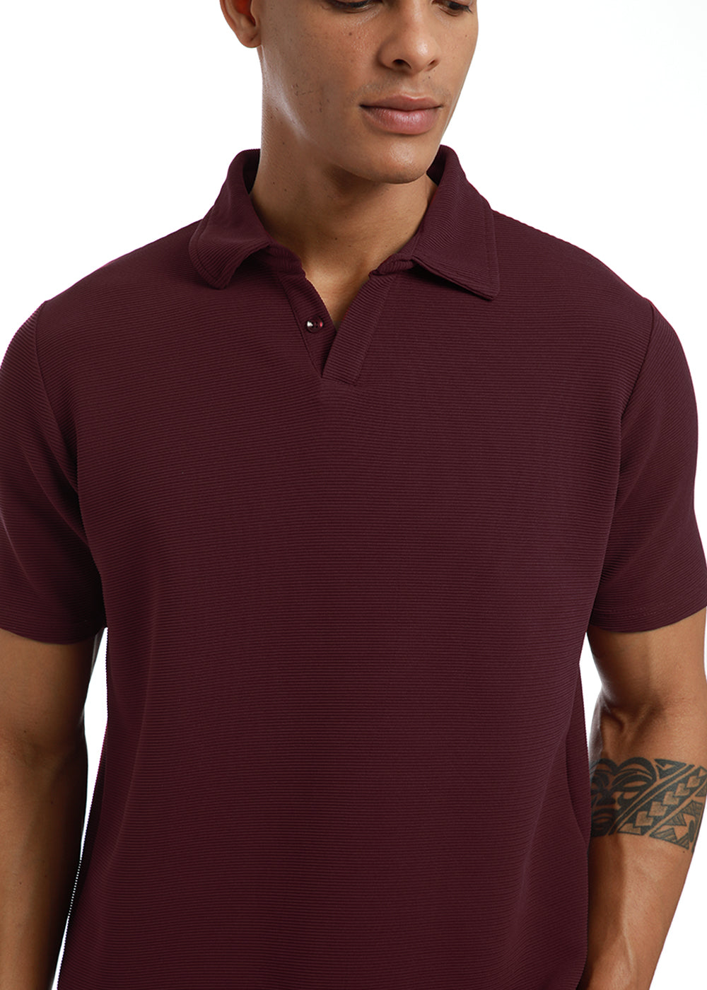 Maroon textured Polo T-shirt