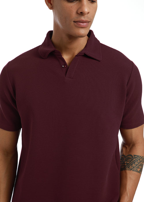 Maroon textured Polo T-shirt