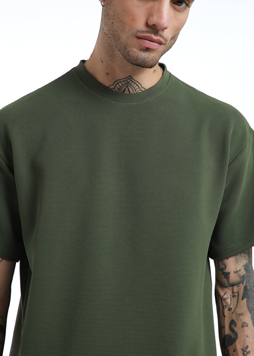 Oversized Olive Green Textured T-shirt