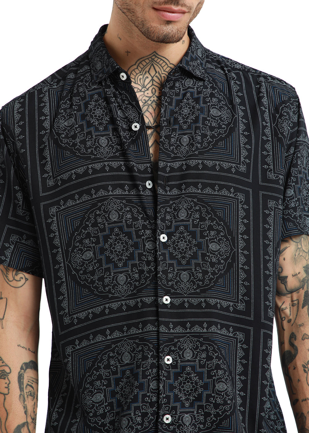 Black Mandala print Half Sleeve Shirt