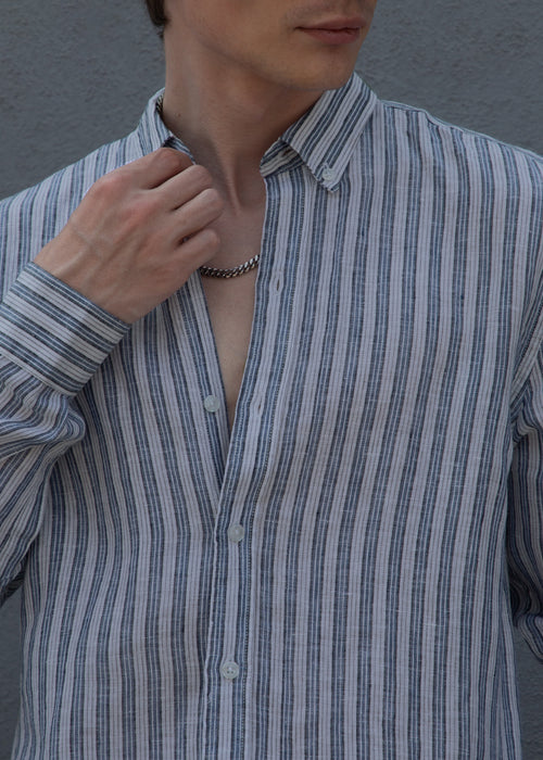 Flint Grey Stripe Pure Irish Linen Shirt