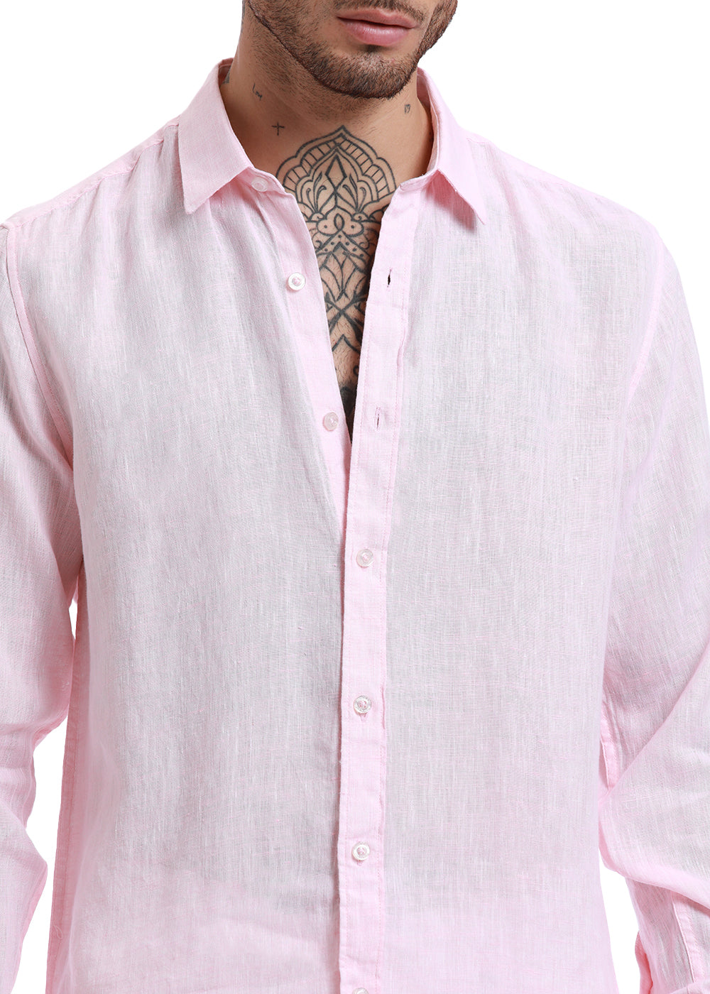 Pastel Pink Linen Shirt Front