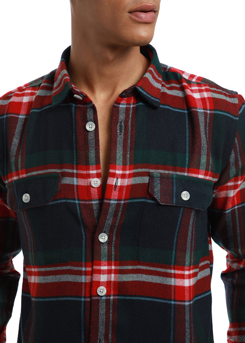 Navy blue Brushed Cotton Check Shirt