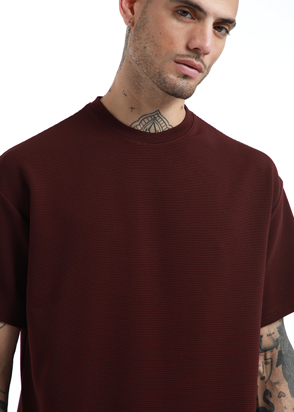 Oversized Maroon Textured T-shirt