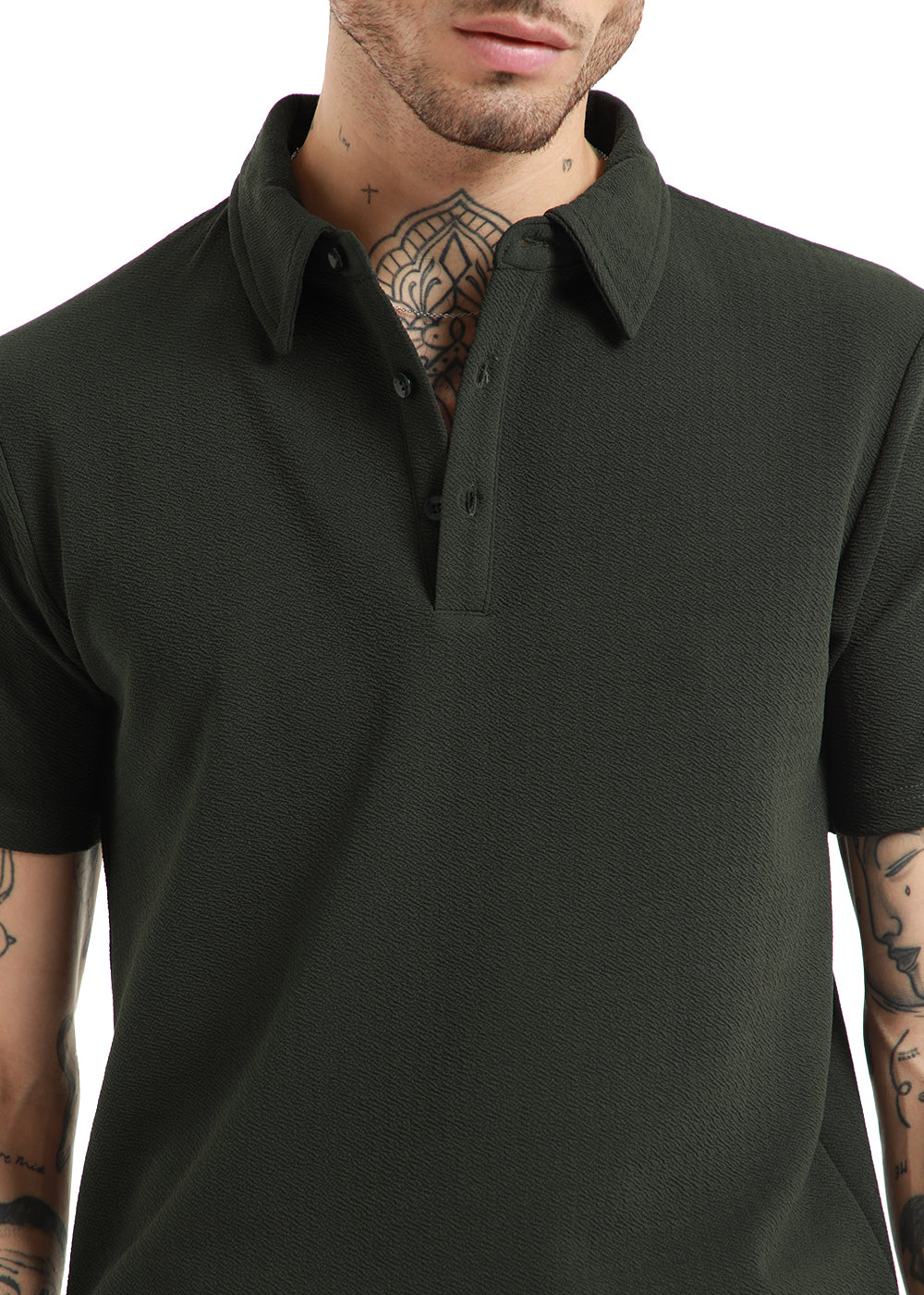 Olive classic textured Polo Tshirt