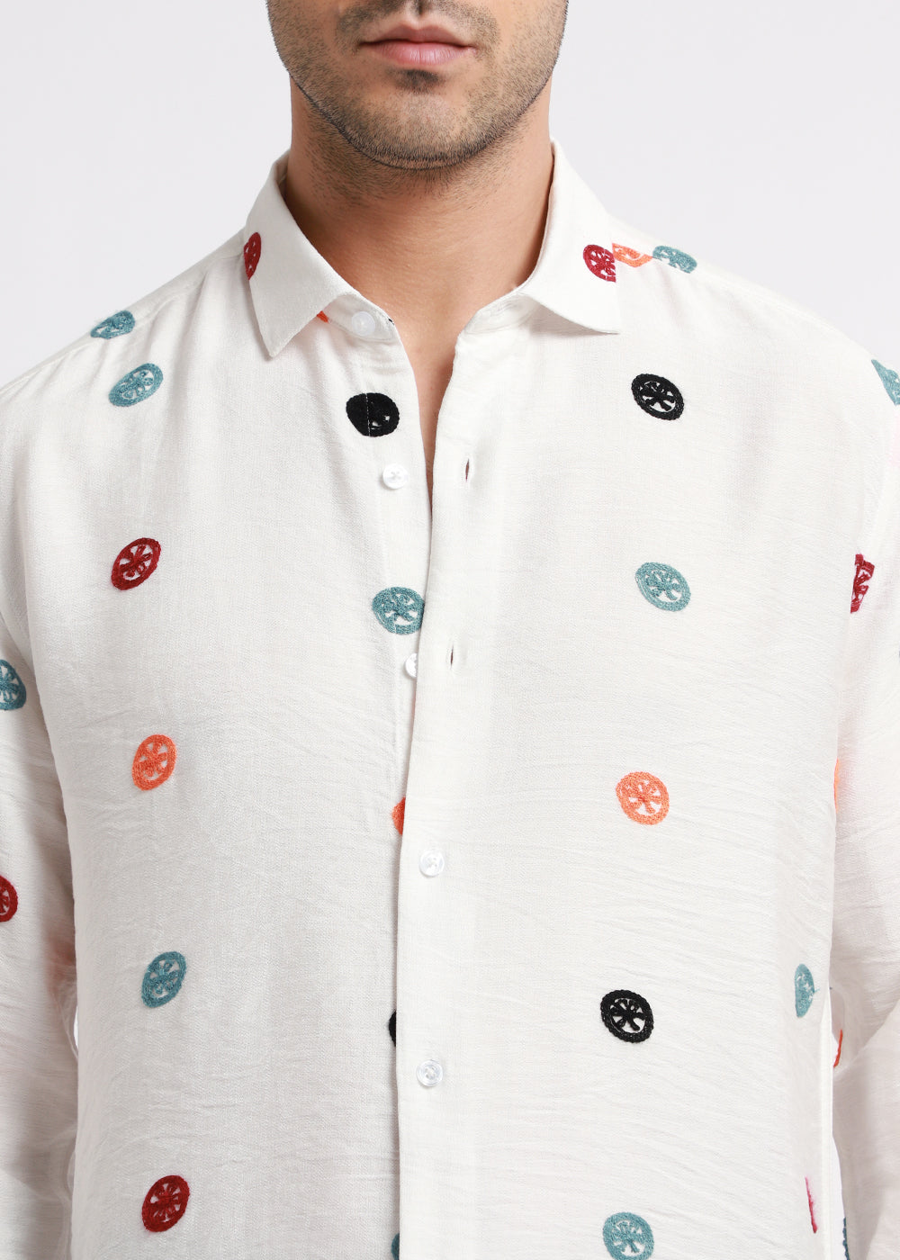 White Florescent Embroidered Shirt