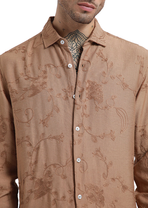 Metallic Bronze Floral Embroidery Shirt