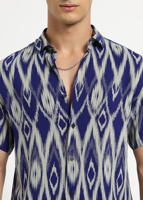 Ikat Blue Feather Shirt