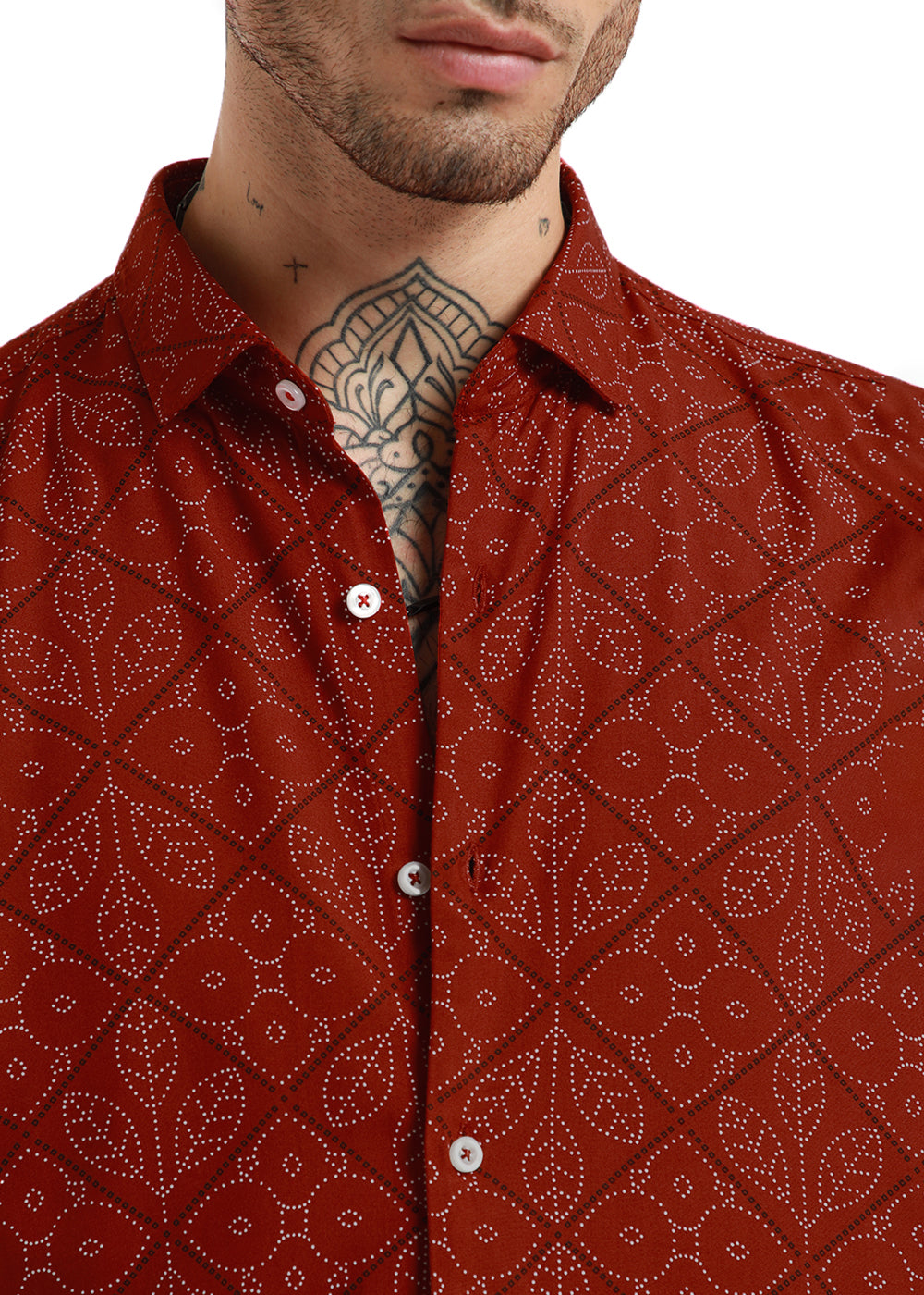 Emblematic Maroon Leaf Print Half Sleeve Shirt