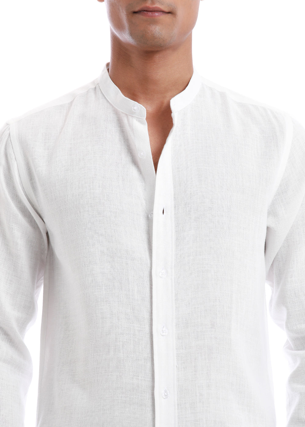 White Mandarin Blended Linen shirts 1