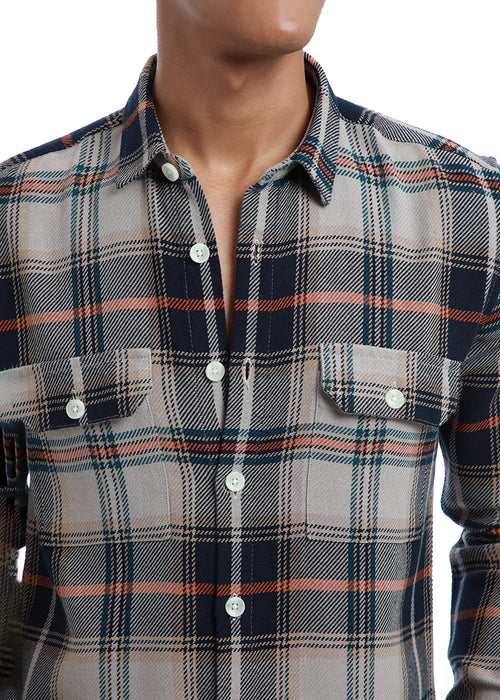 Grey Brushed Cotton Check Shirt