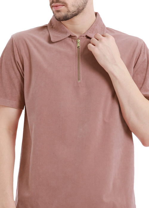 Dusky Pink Zip polo T-shirt