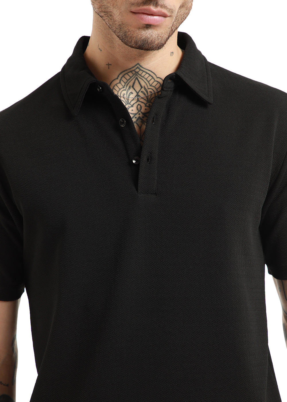 Black classic Textured Polo Tshirt