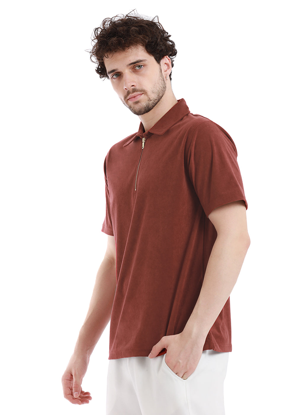 Rustic Red Zip polo T-shirt