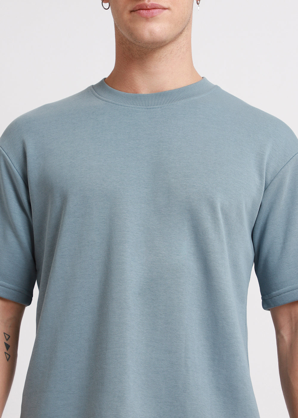 Ice Blue Plain Oversized Basic T-shirt