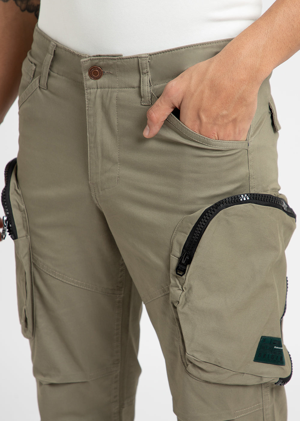 Khaki Green Zipper Cargo Pant