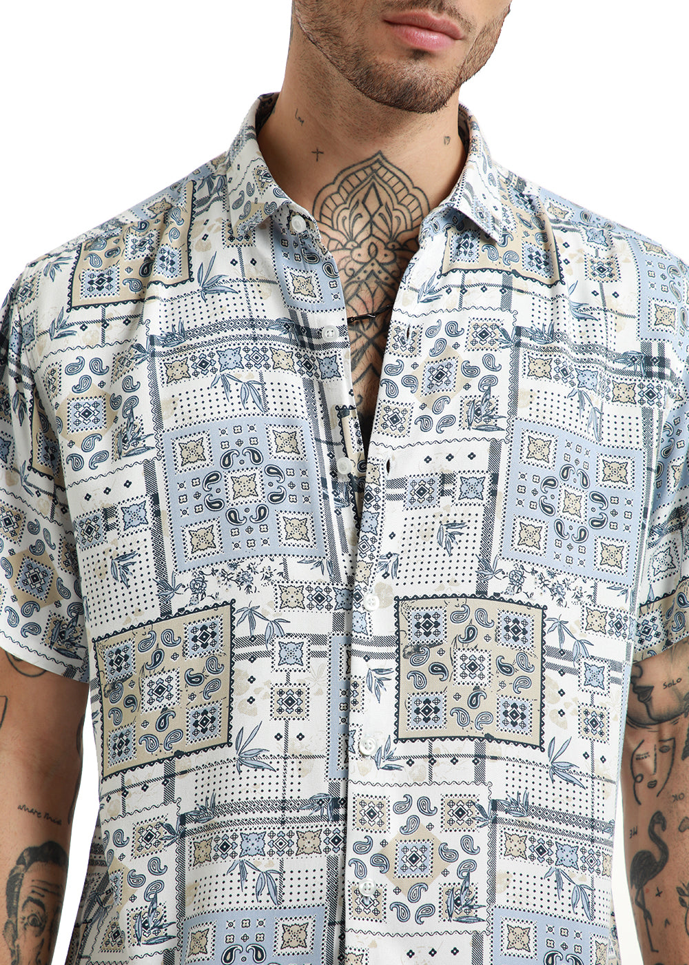 Scarf Print Half Sleeve Shirt
