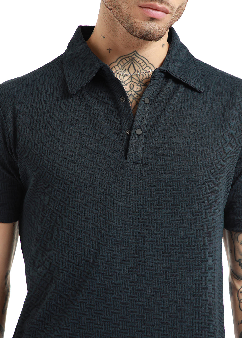 Basket Weave Dark Blue Polo T-shirt