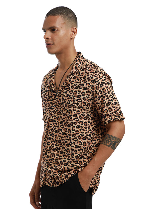 Brown Panthera Print Half sleeve shirt