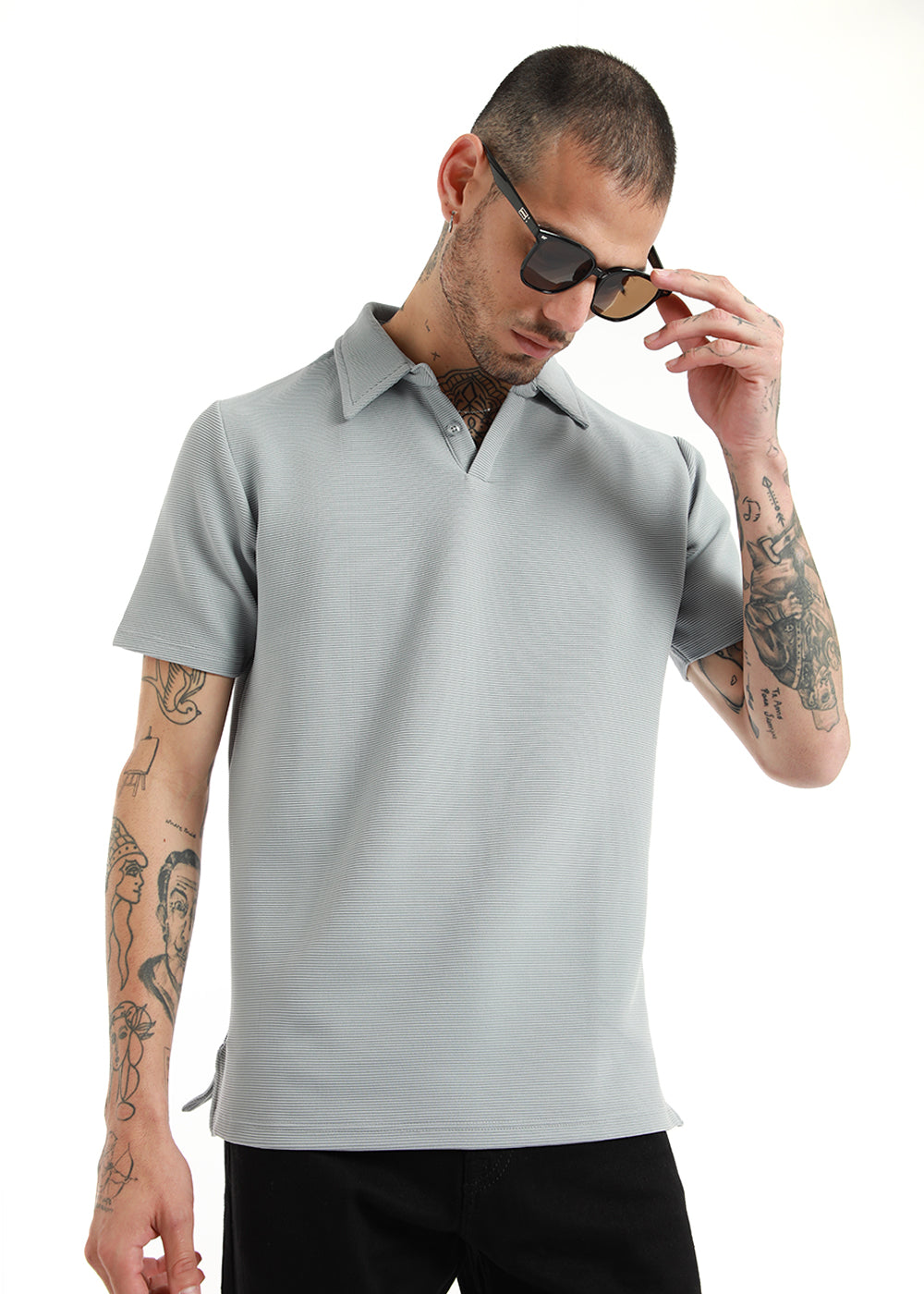 Light Gray Textured Polo Tshirt