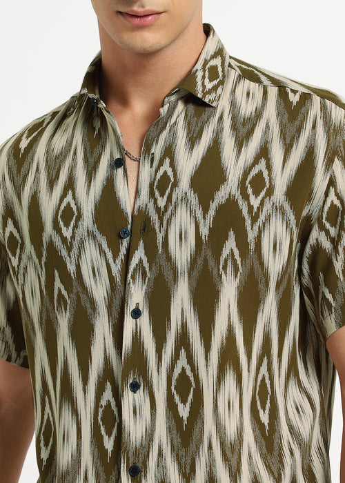 Ikat Olive Feather shirt