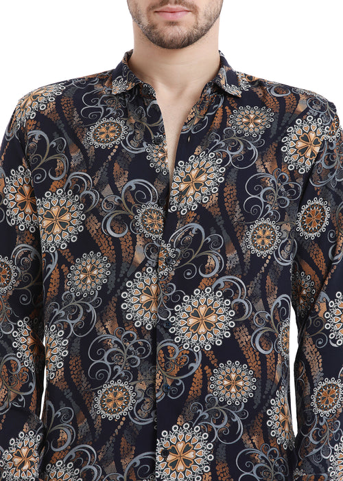 Floret Blue Print Feather Shirt