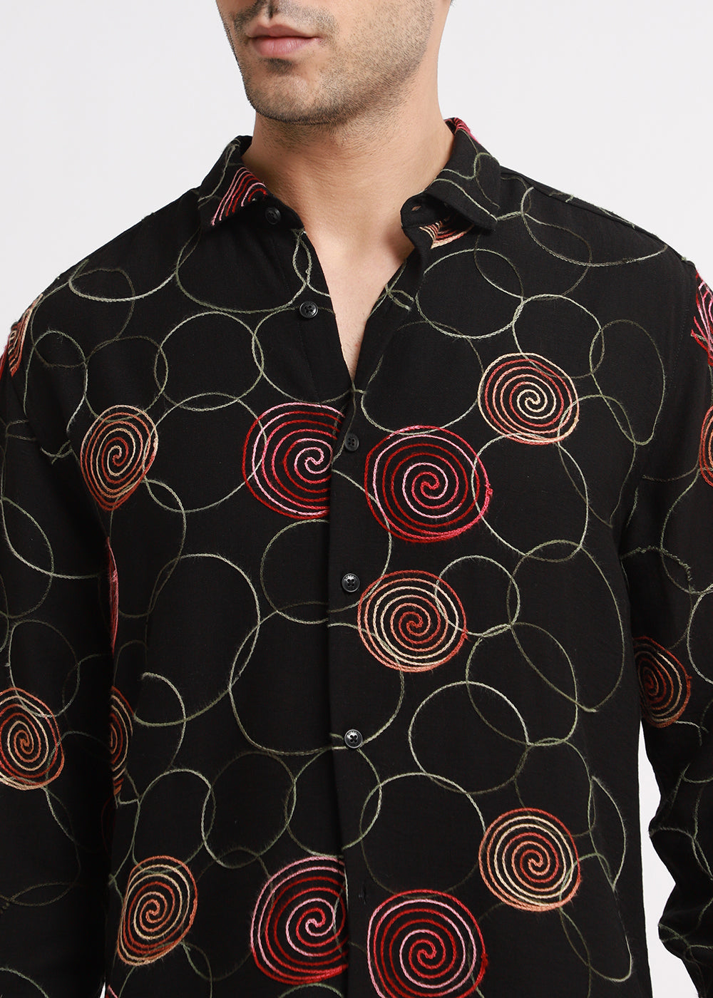 Black Circular Embroidered Shirt