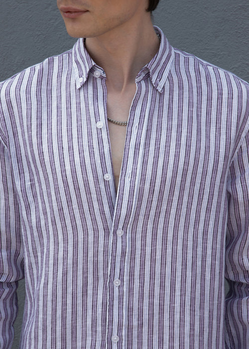 Lavender Stripe Pure Irish Linen Shirt