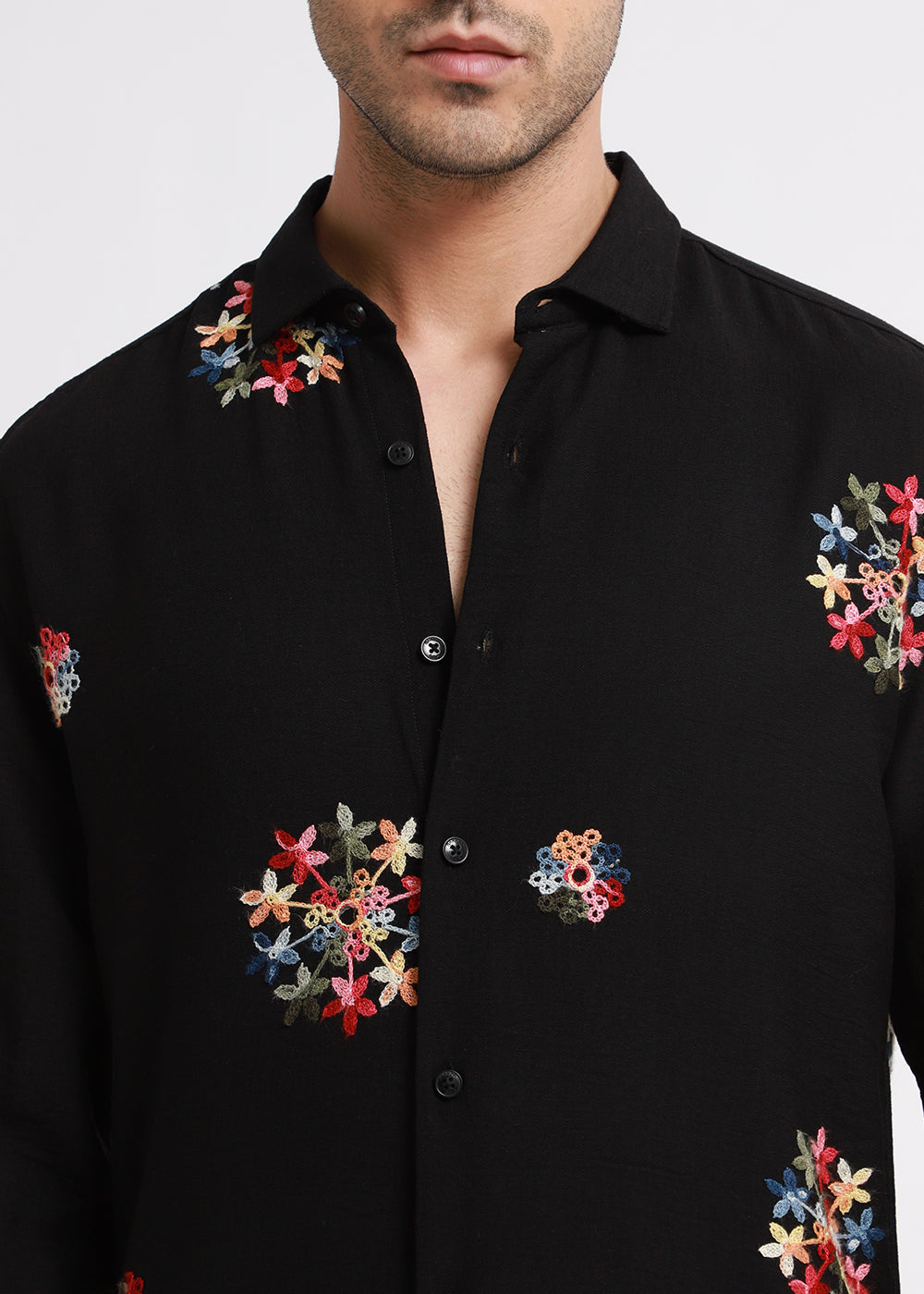 Black Floral Embroidered Shirt