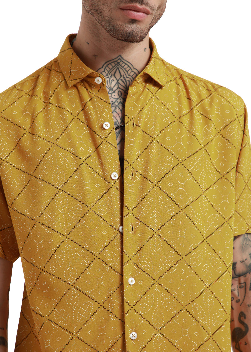Jacquard Leaf Print Half Sleeve Shirt 3