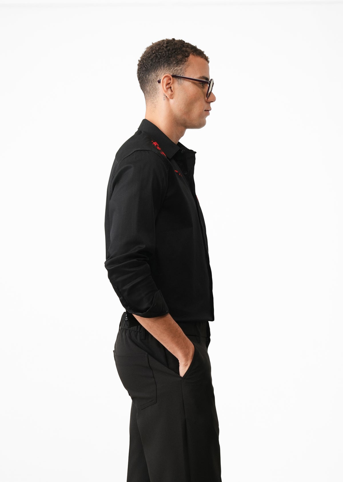 Black Blossom Embroidery Designer Shirt