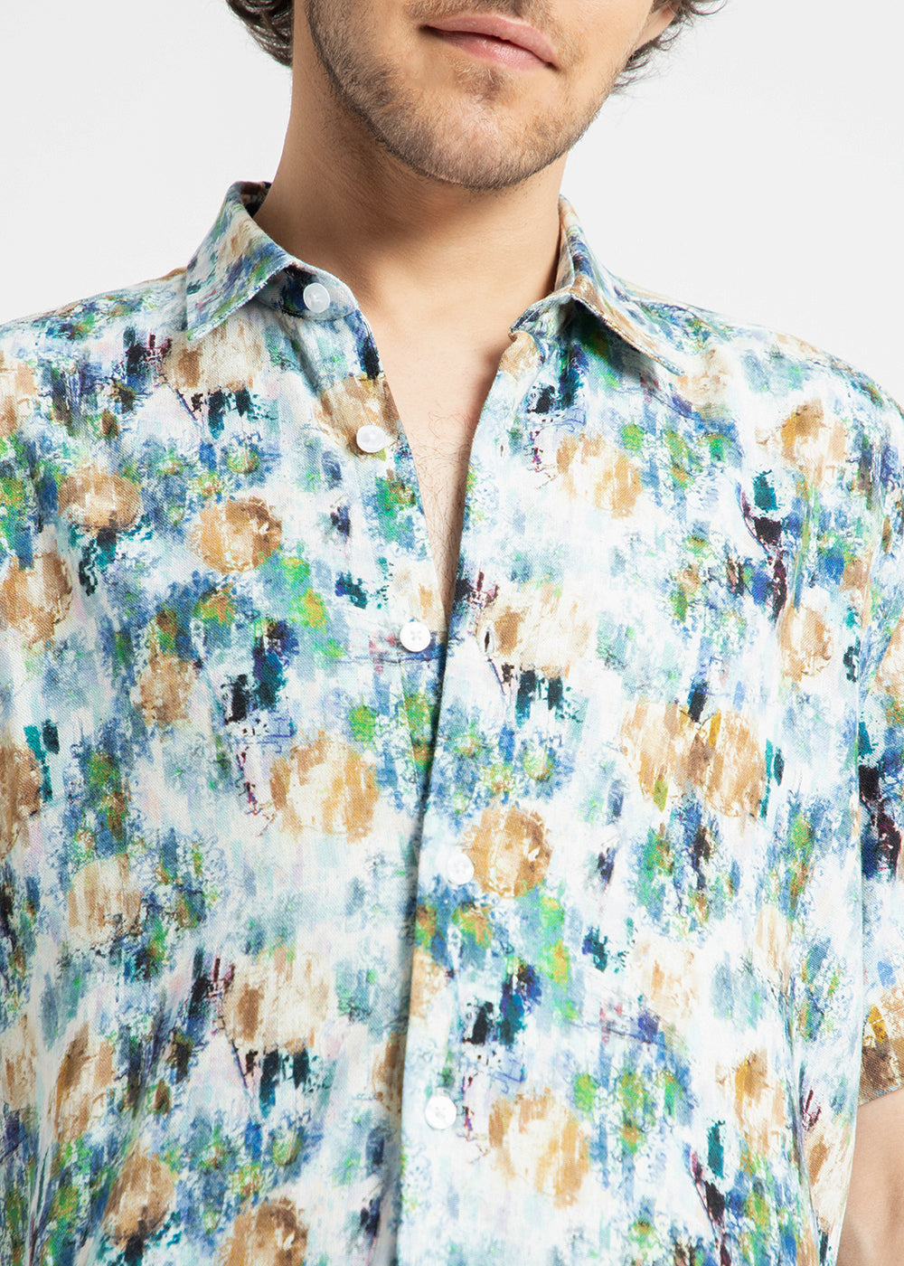 Brown Abstract Patch Half Sleeve shirt
