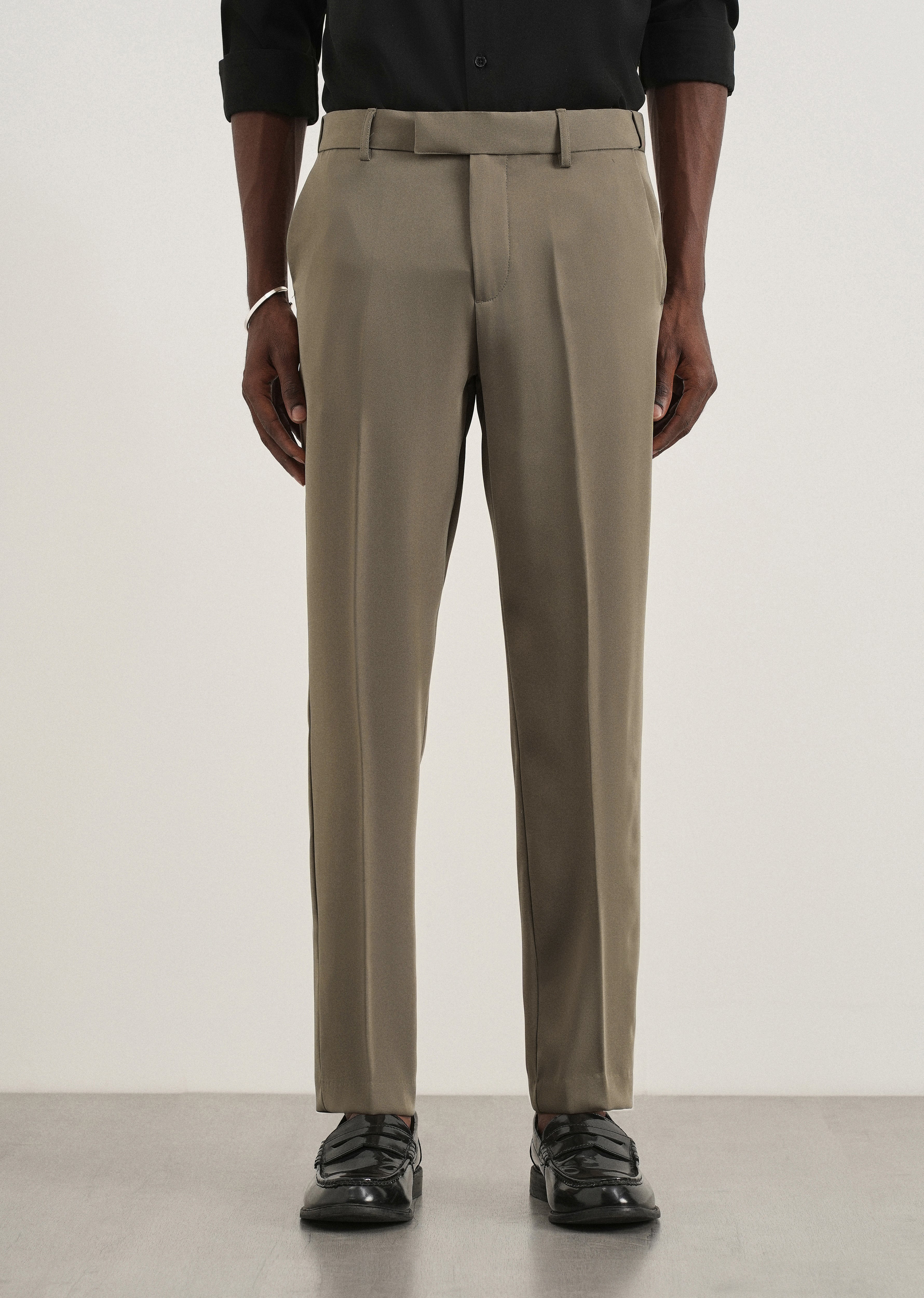 Khaki Green Flex Waist Slim Fit Trouser