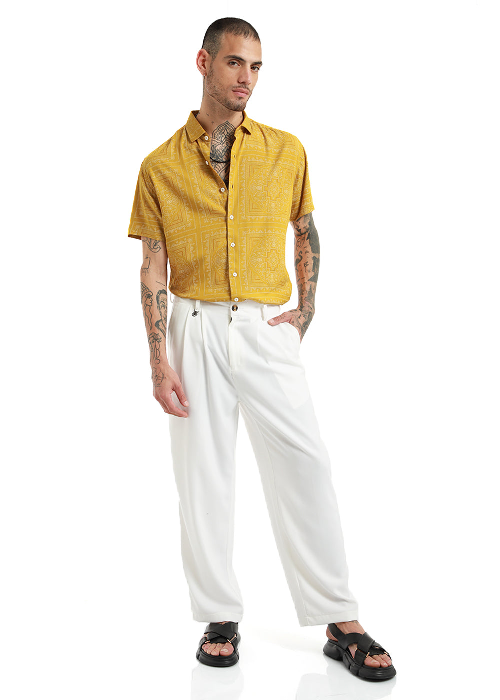 Mustard Bandana Print Half Sleeve Shirt