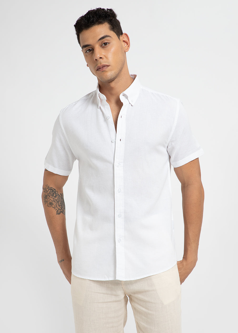 Frost White Cotton Linen Shirt